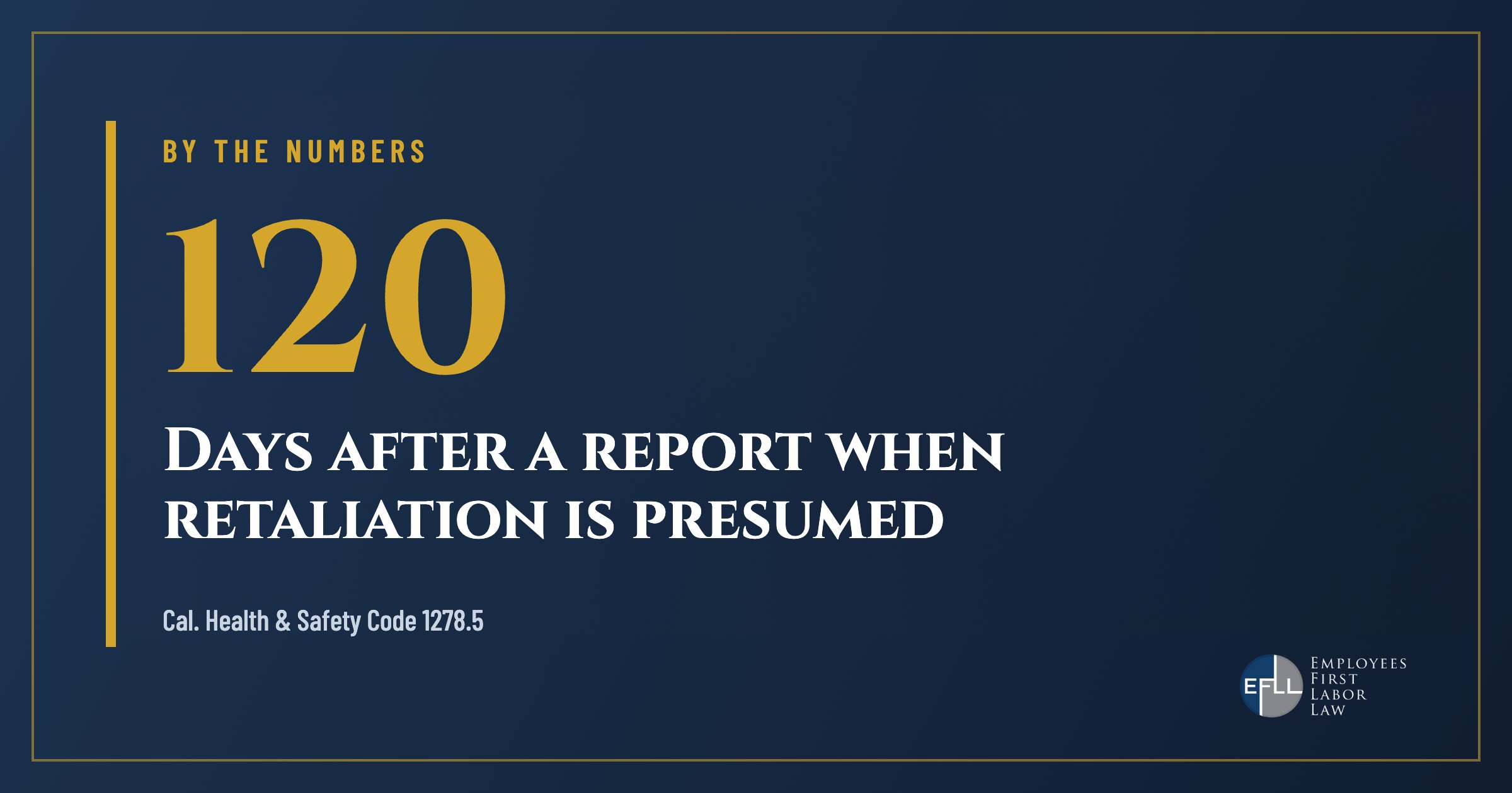 Health and Safety Code 1278.5 presumes retaliation within 120 days of a report