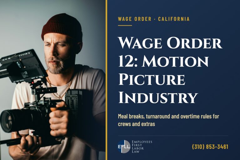 Camera operator holding a cinema camera, illustrating California Wage Order 12 for the motion picture industry