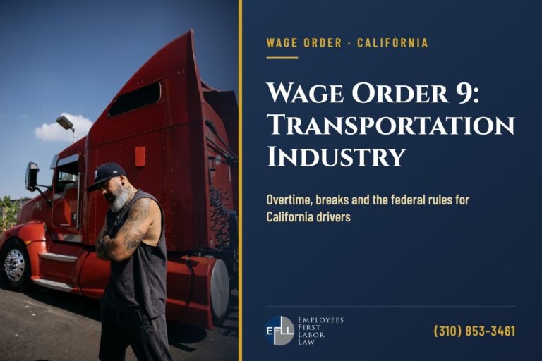Truck driver standing beside a semi truck, illustrating California Wage Order 9