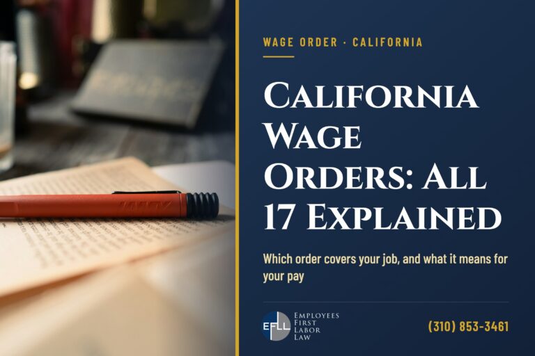 Open book and pen on a desk, representing California wage order rules
