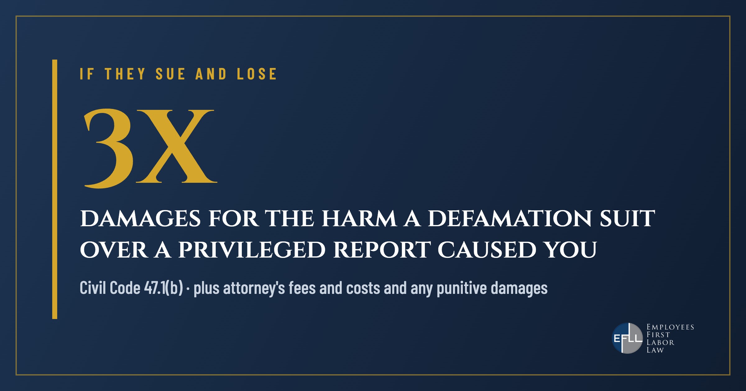 Treble damages plus attorney's fees under California Civil Code 47.1 for a worker wrongly sued for reporting sexual harassment