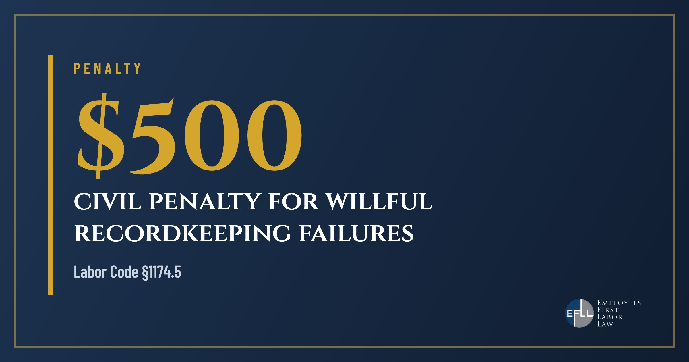 500 dollar civil penalty for willful failure to keep payroll records in California