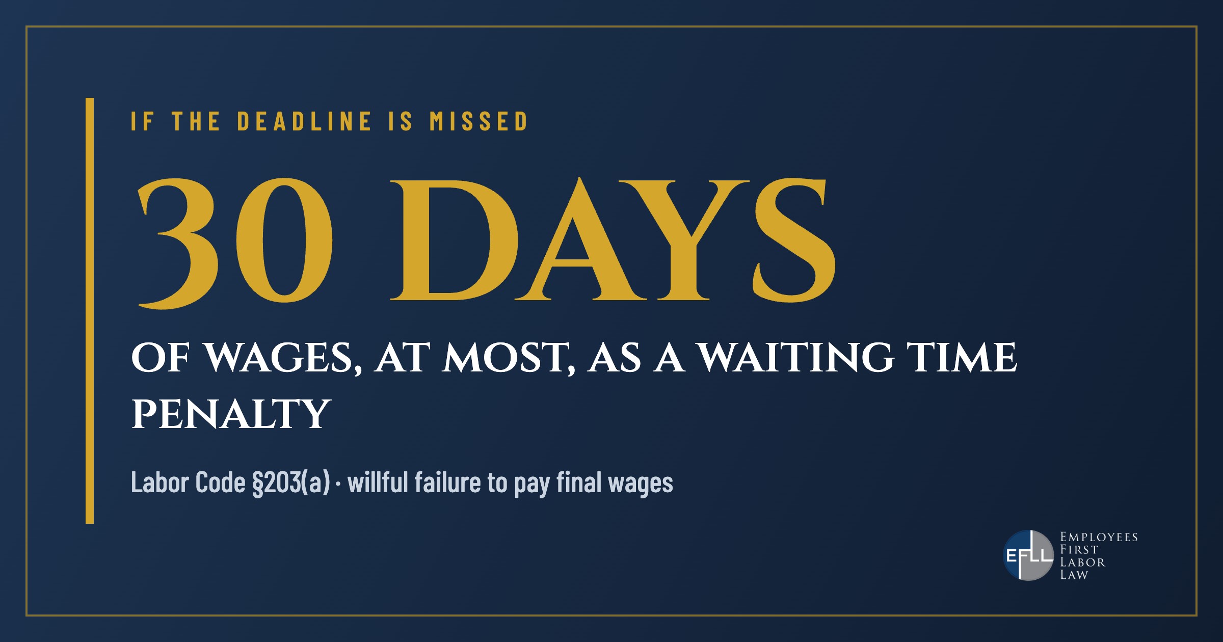 Late final pay penalty: up to 30 days of wages under Labor Code 203