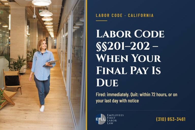 Employee walking out of an office on her last day of work in California