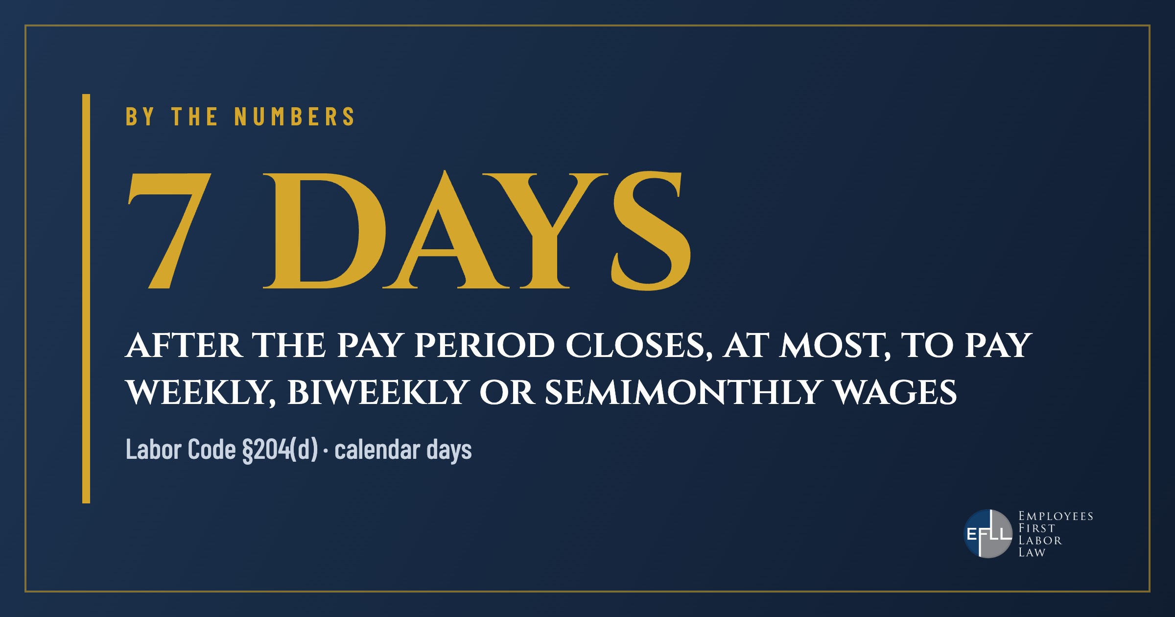 Labor Code 204: wages due within 7 calendar days after the pay period closes
