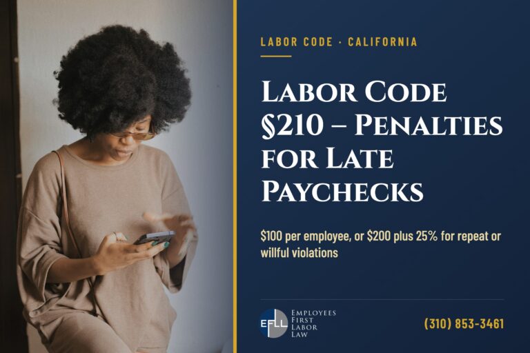 Worker checking her phone for a late paycheck in California