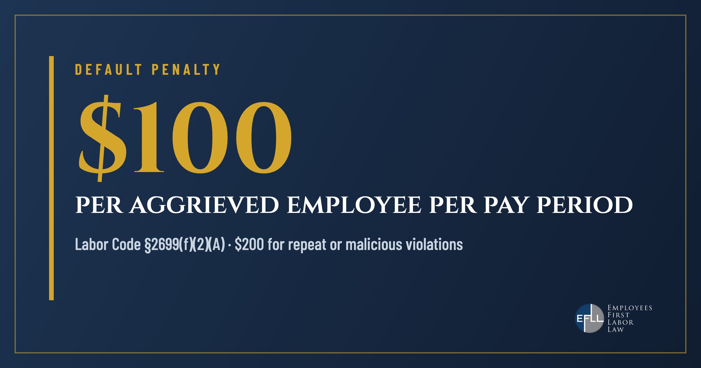 PAGA default penalty of 100 dollars per employee per pay period