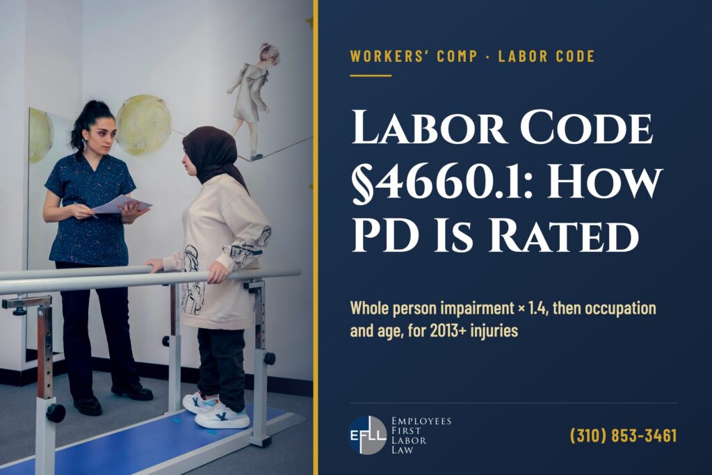 Physical therapist evaluating a patient, illustrating permanent disability ratings under Labor Code 4660.1