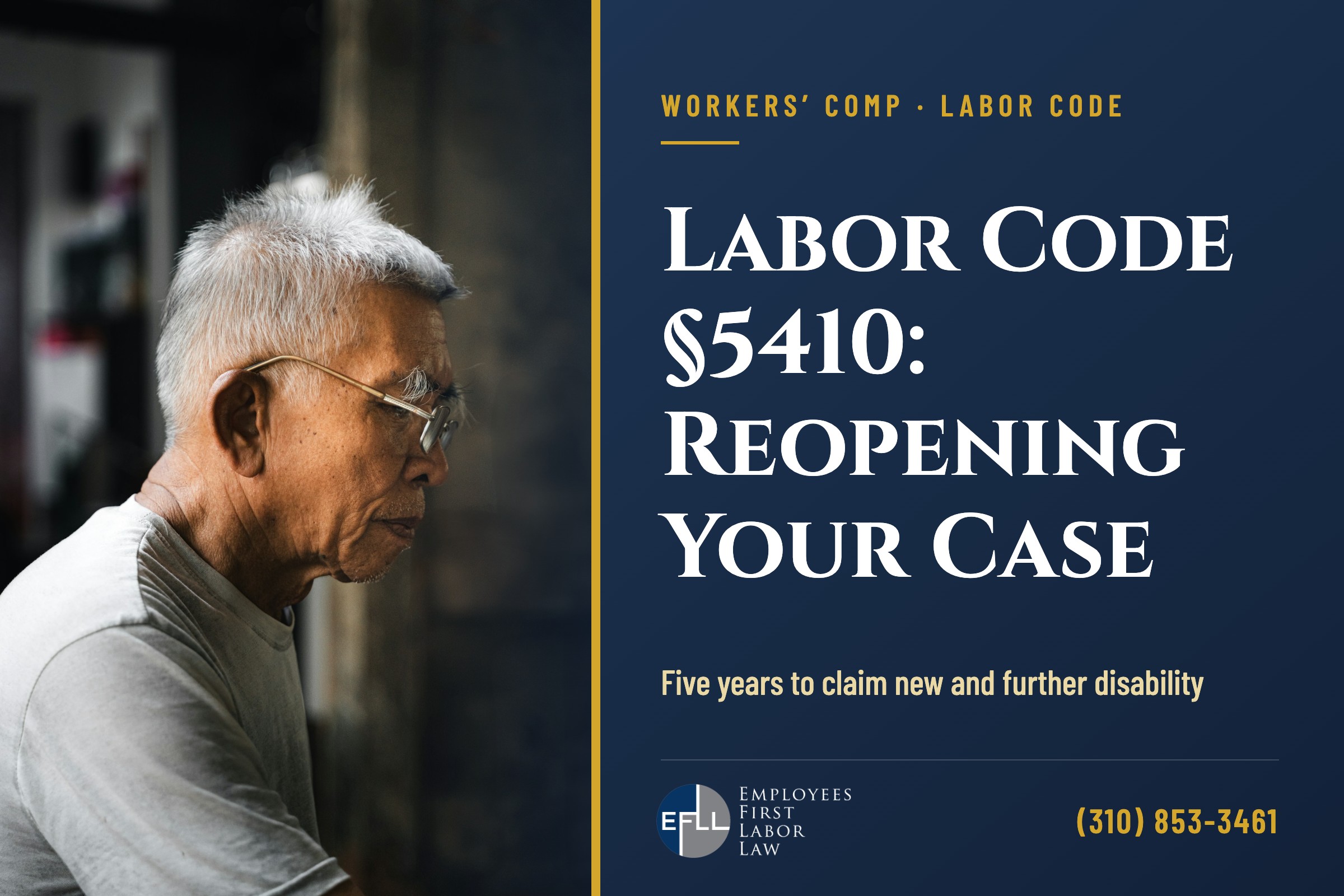 Older worker reflecting on a work injury that has worsened, Labor Code 5410 new and further disability