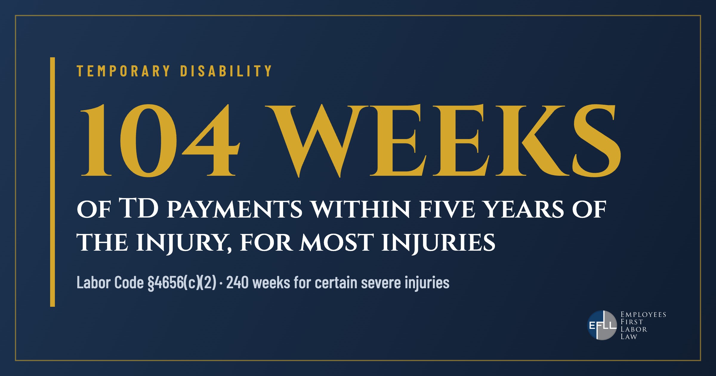 104 weeks maximum temporary disability payments in California workers’ comp