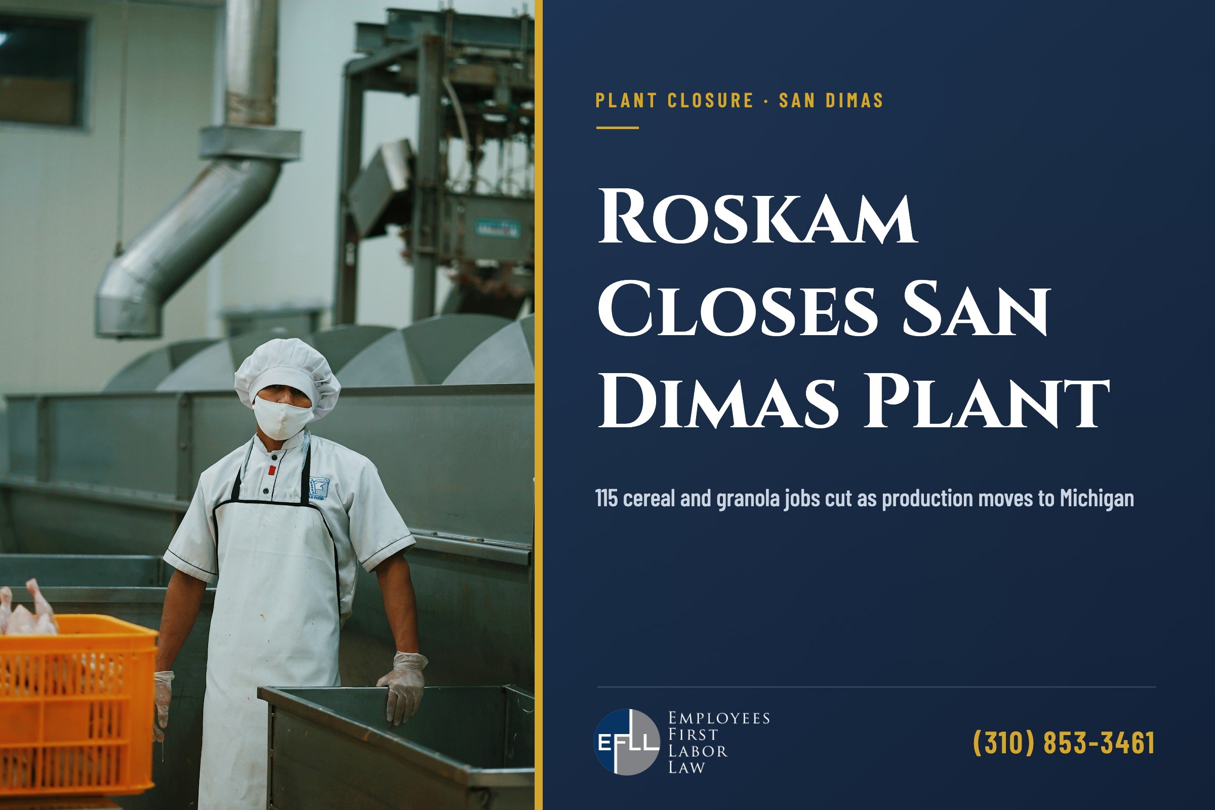 Food plant worker in a white uniform on a production floor
