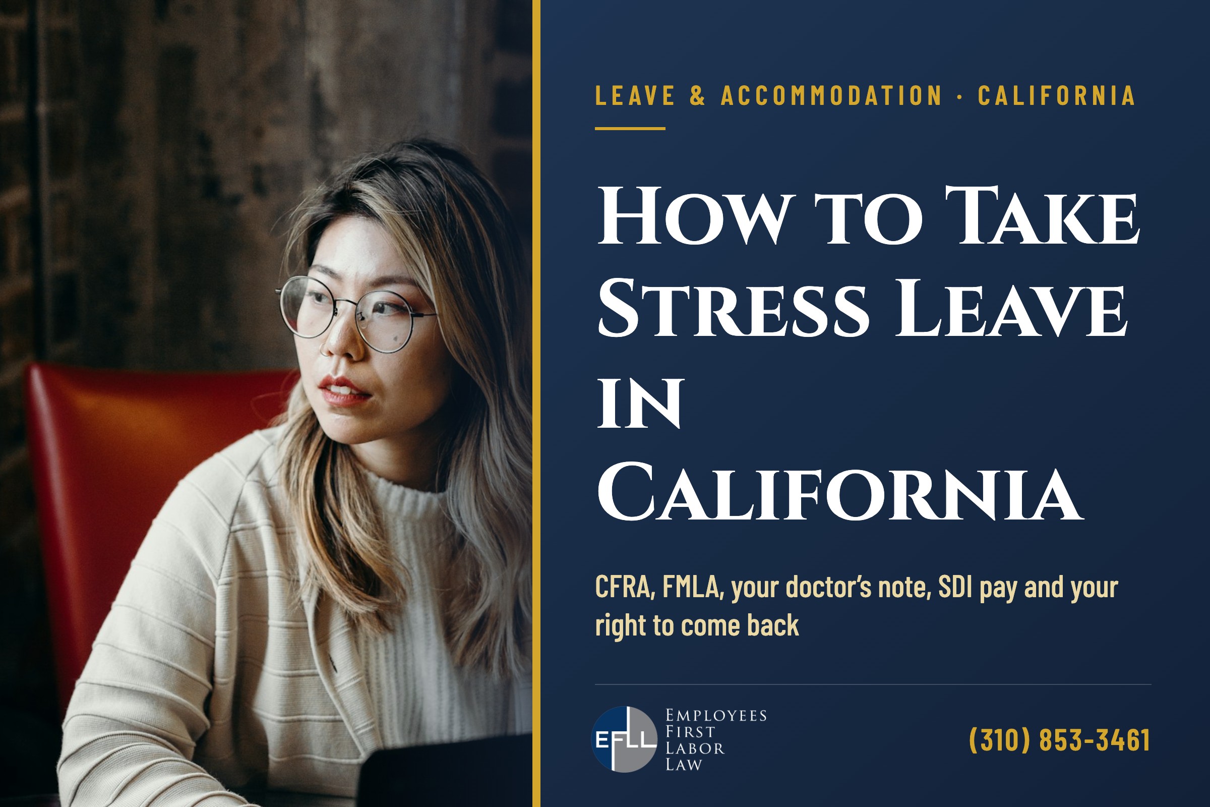 Worried employee at a laptop: how to take stress leave in California