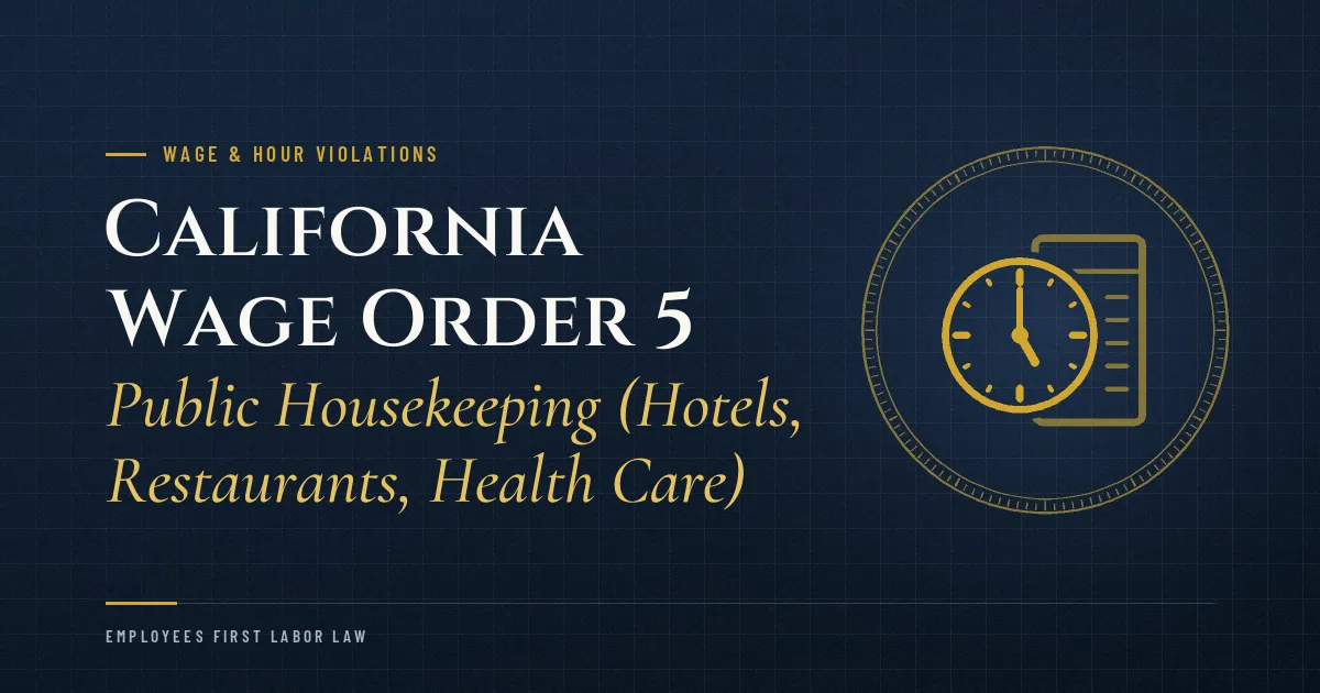 California Wage Order 5: Public Housekeeping (Hotels, Restaurants, Health Care)